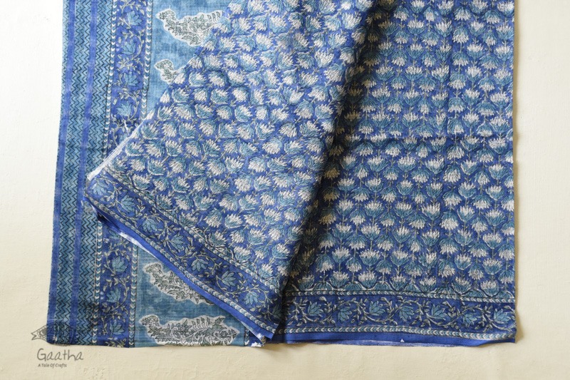 shop sanganeri block printed kota cotton saree Blue