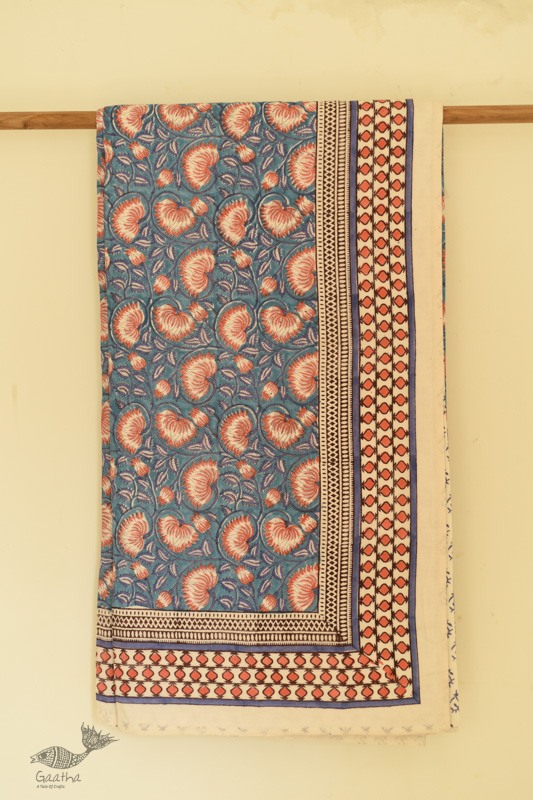 shop Sanganeri Hand Block Printed Flannel with Cotton Filling - Double Bed