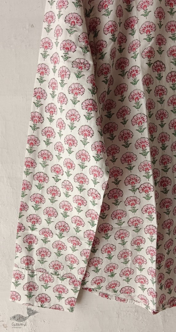 shop Sanganeri Block Printed - Cotton Full Sleeve Shirt - Pink Flowers