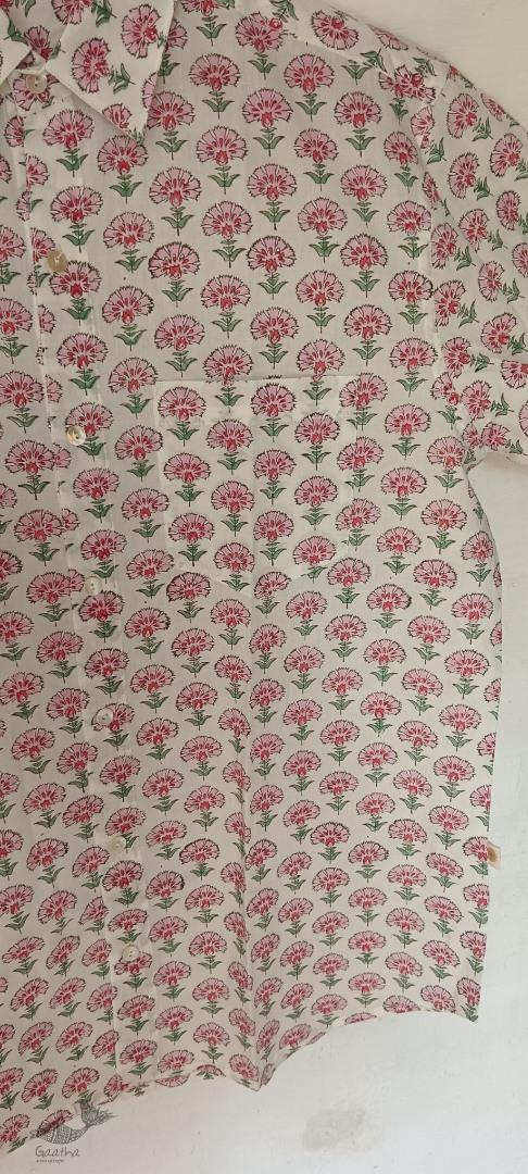 shop Sanganeri Block Printed - Cotton Full Sleeve Shirt - Pink Flowers