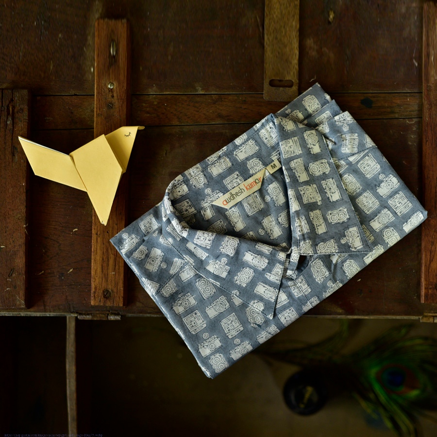Sanganeri Cotton Half Sleeve Shirt Camera Design