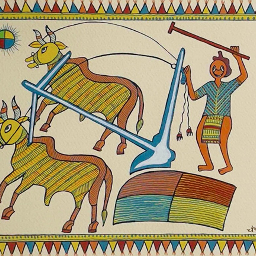 shop Tribal Art Painting - A farmer driving a plough