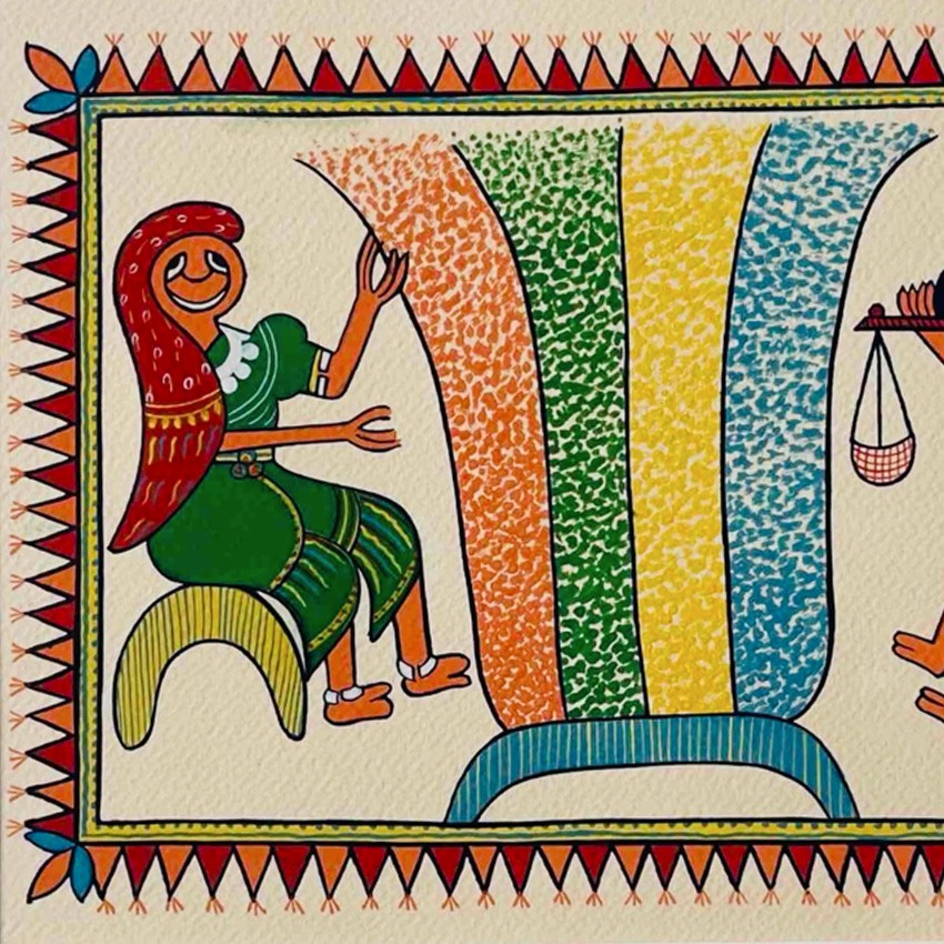 shop Tribal Art Painting - Harvest Traditions - Trading Grains in the Village