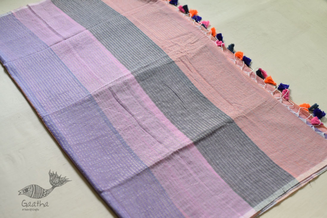 shop Handloom Cotton Multi Color Saree with Zari Woven