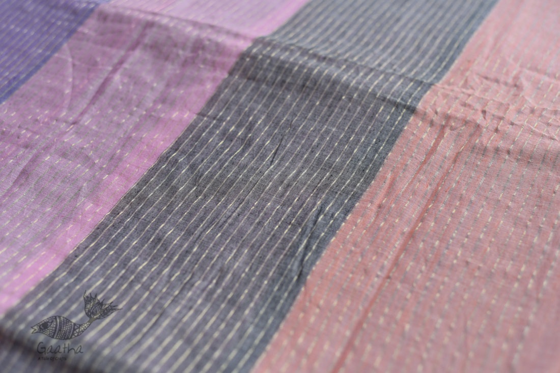 shop Handloom Cotton Multi Color Saree with Zari Woven