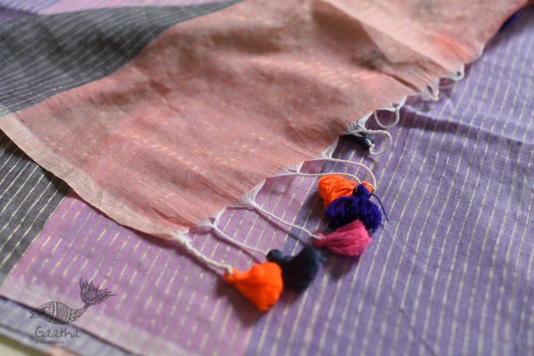 shop Handloom Cotton Multi Color Saree with Zari Woven