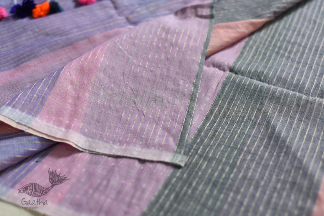shop Handloom Cotton Multi Color Saree with Zari Woven