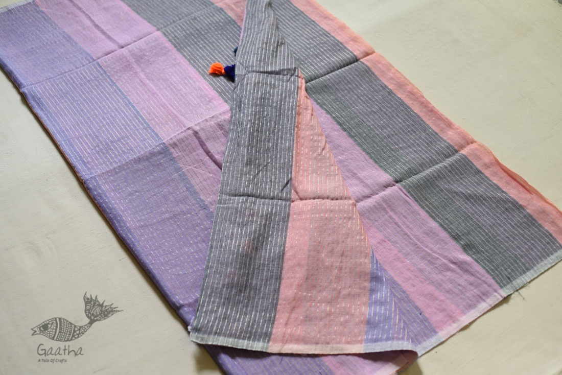 shop Handloom Cotton Multi Color Saree with Zari Woven