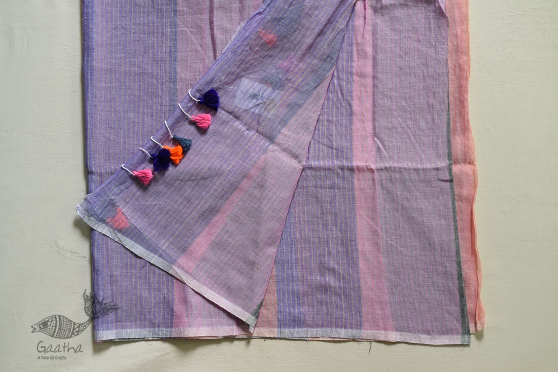 shop Handloom Cotton Multi Color Saree with Zari Woven