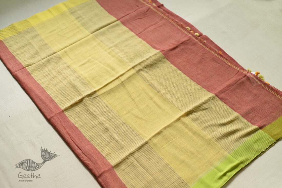 shop Handwoven cotton saree Carrot Red