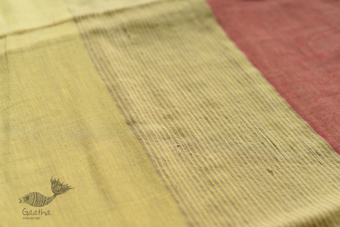 shop Handwoven cotton saree Carrot Red