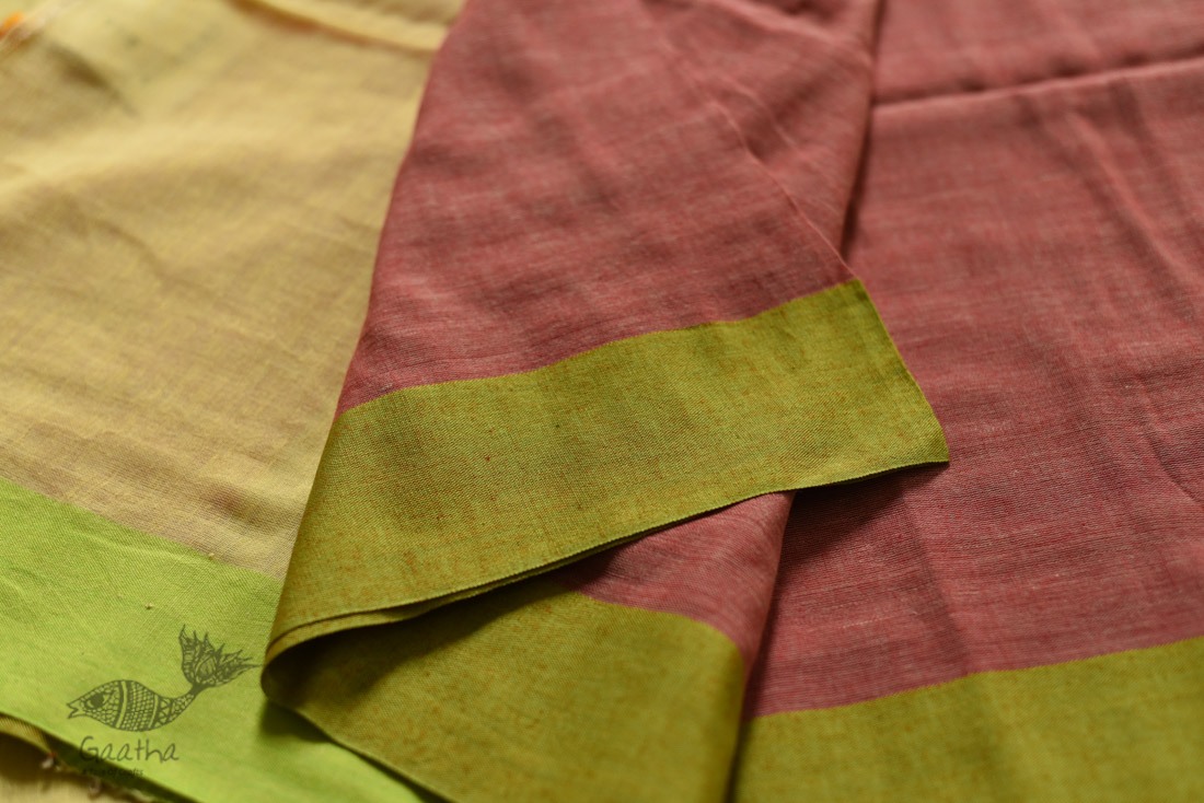 shop Handwoven cotton saree Carrot Red