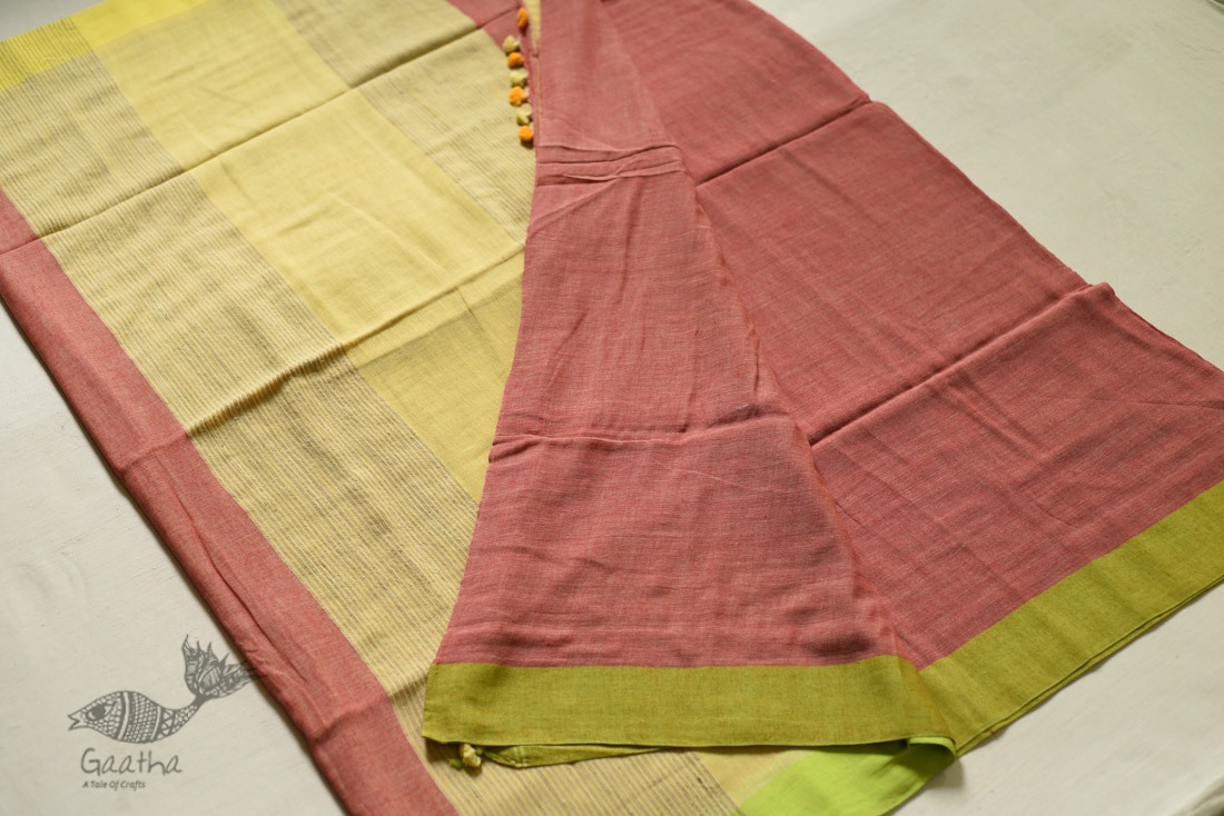 shop Handwoven cotton saree Carrot Red