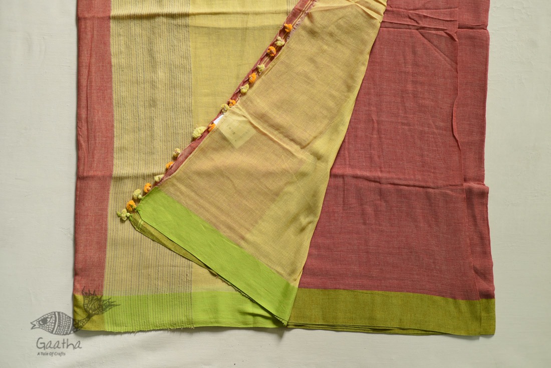 shop Handwoven cotton saree Carrot Red