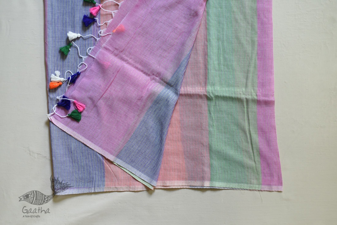 shop cotton handloom saree With Colorful Stripes 