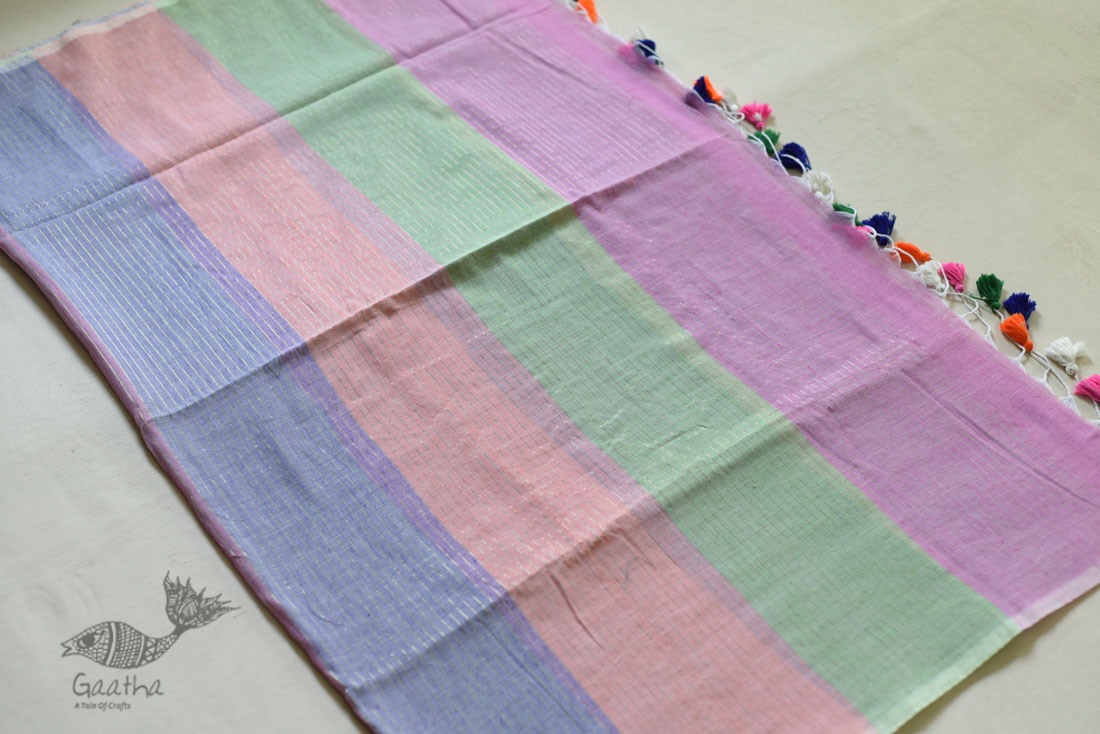 shop cotton handloom saree With Colorful Stripes 