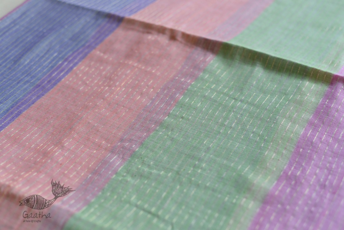 shop cotton handloom saree With Colorful Stripes 