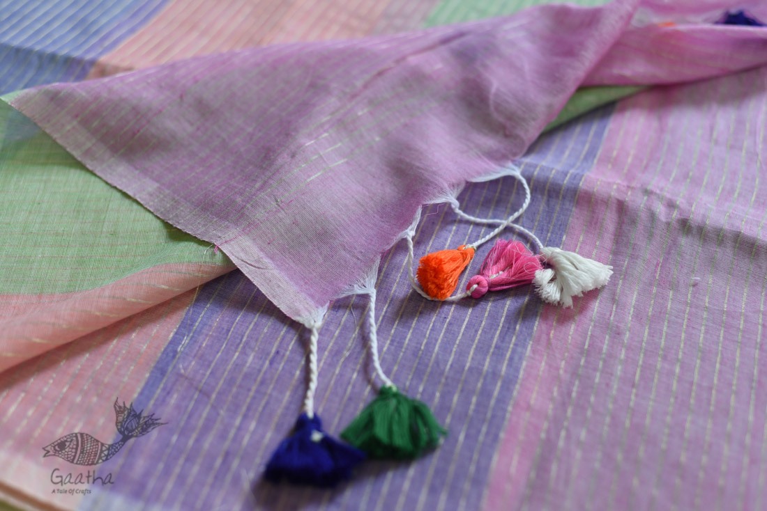 shop cotton handloom saree With Colorful Stripes 