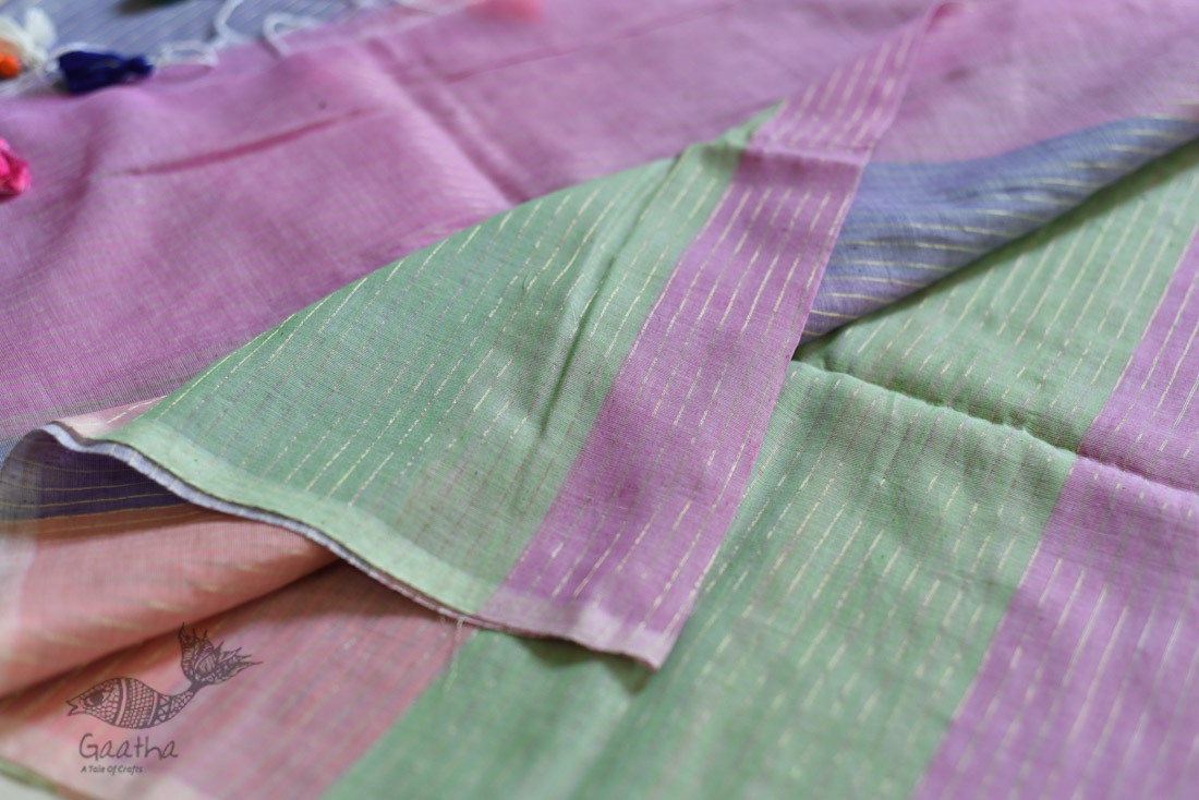 shop cotton handloom saree With Colorful Stripes 
