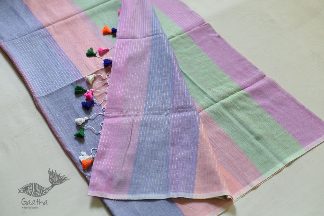 shop cotton handloom saree With Colorful Stripes 