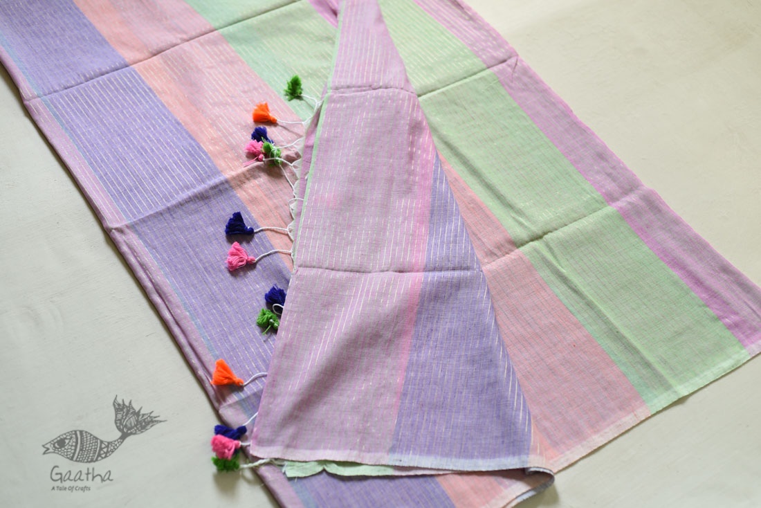shop cotton handloom  saree With Zari Stripes