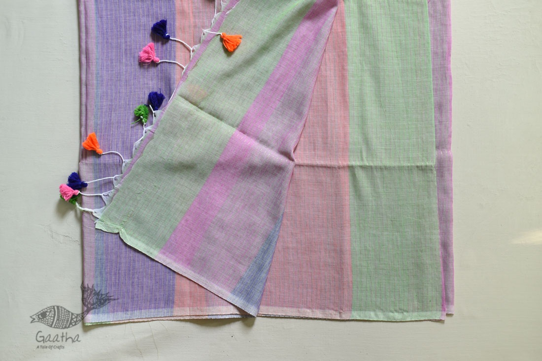 shop cotton handloom  saree With Zari Stripes
