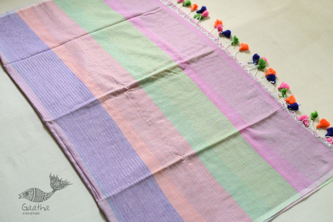 shop cotton handloom  saree With Zari Stripes
