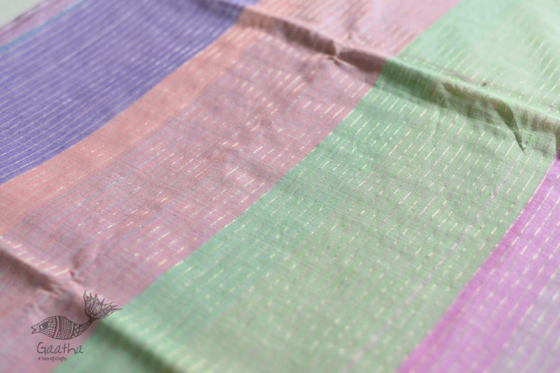 shop cotton handloom  saree With Zari Stripes
