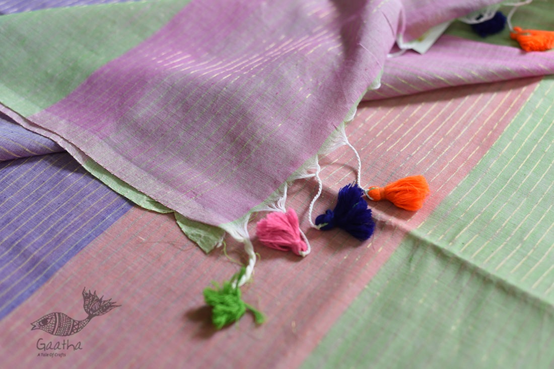 shop cotton handloom  saree With Zari Stripes
