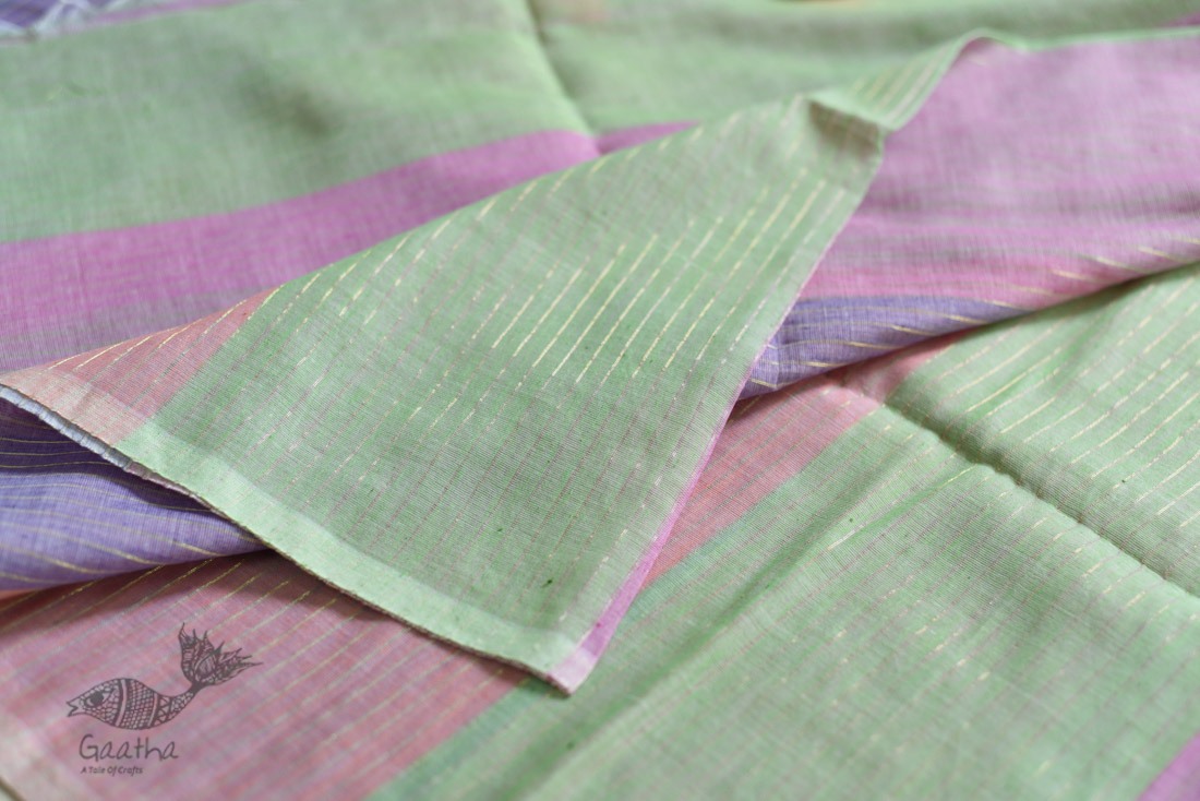 shop cotton handloom  saree With Zari Stripes