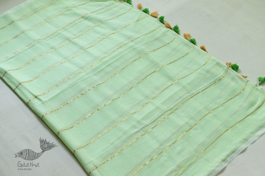 shop Handwoven cotton saree - Pistachio Green