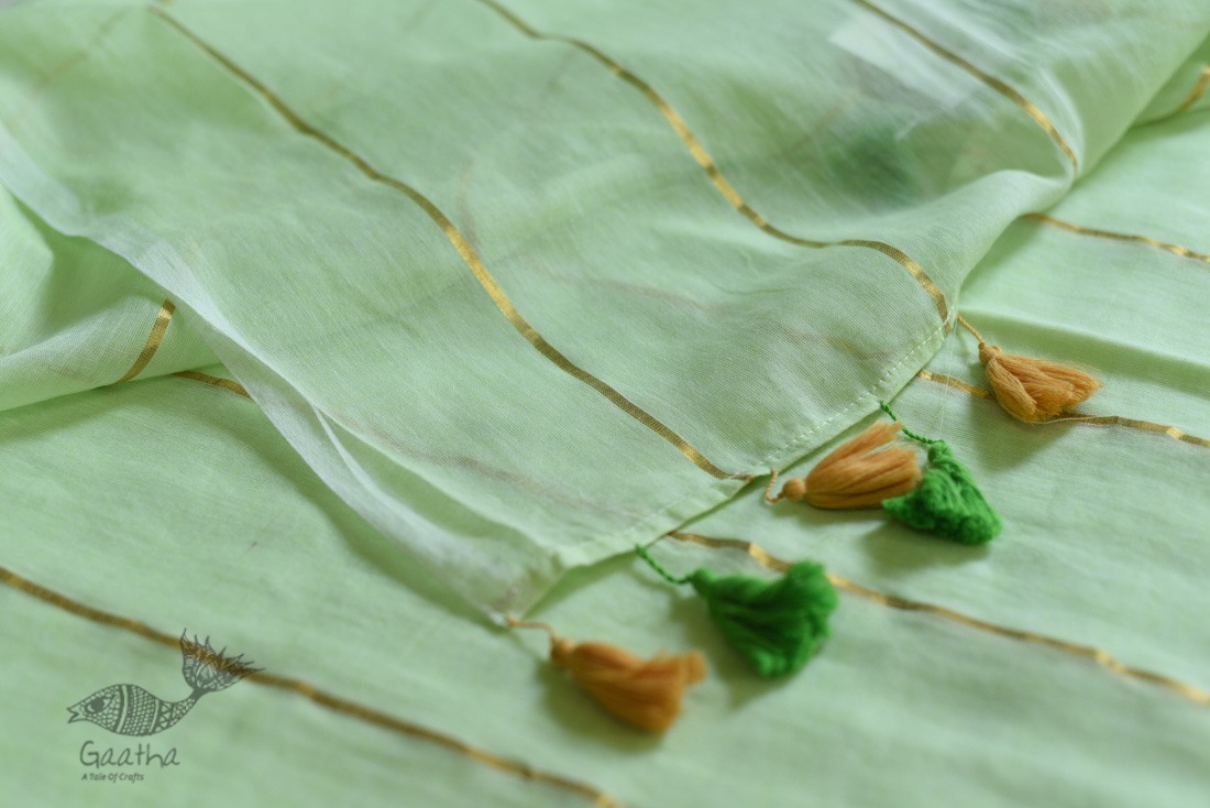 shop Handwoven cotton saree - Pistachio Green