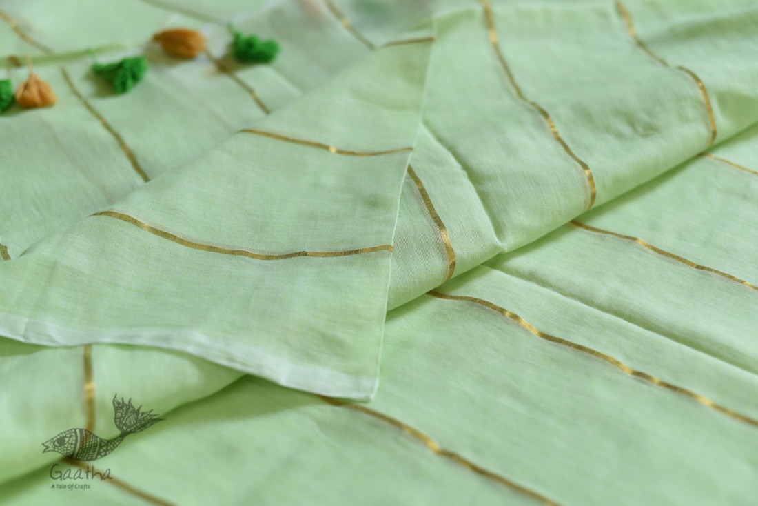 shop Handwoven cotton saree - Pistachio Green