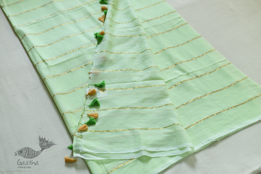 shop Handwoven cotton saree - Pistachio Green