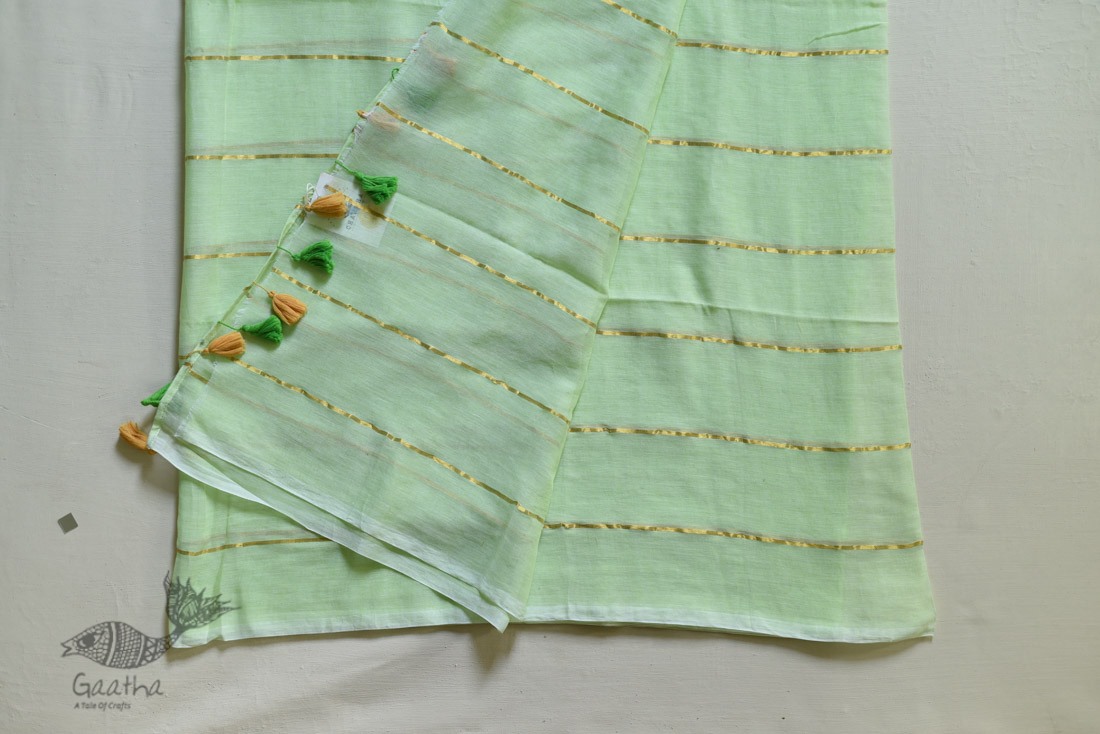 shop Handwoven cotton saree - Pistachio Green