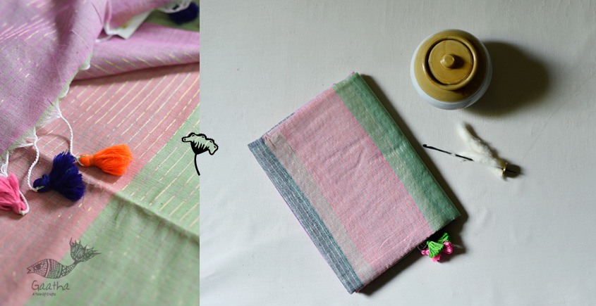 shop cotton handloom  saree With Zari Stripes
