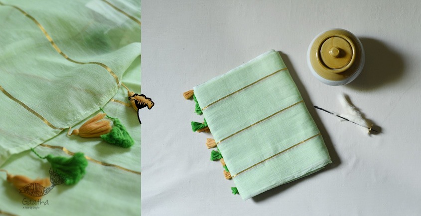 shop Handwoven cotton saree - Pistachio Green