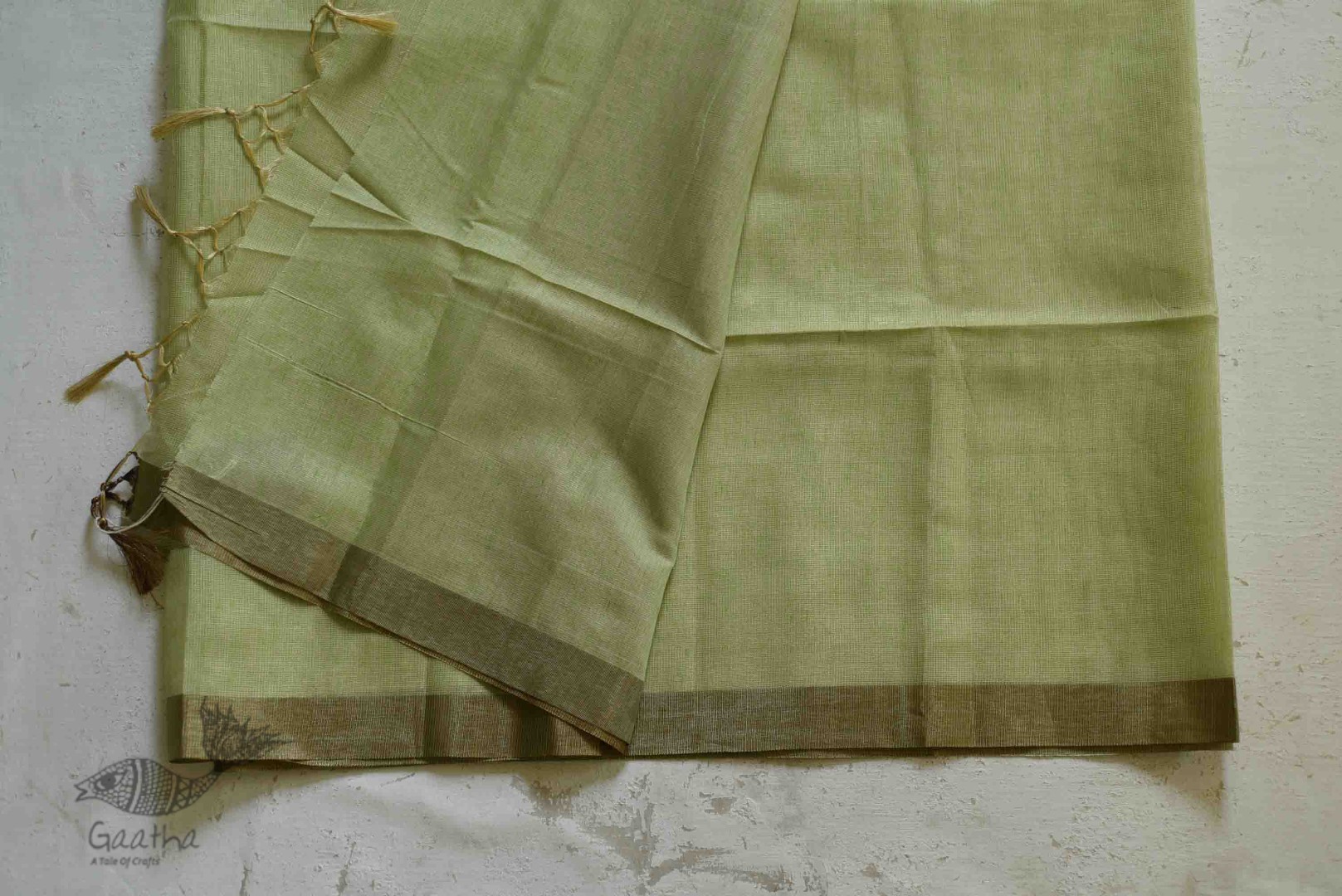 Kota Checked Zari Cotton Saree in Light Green Colour