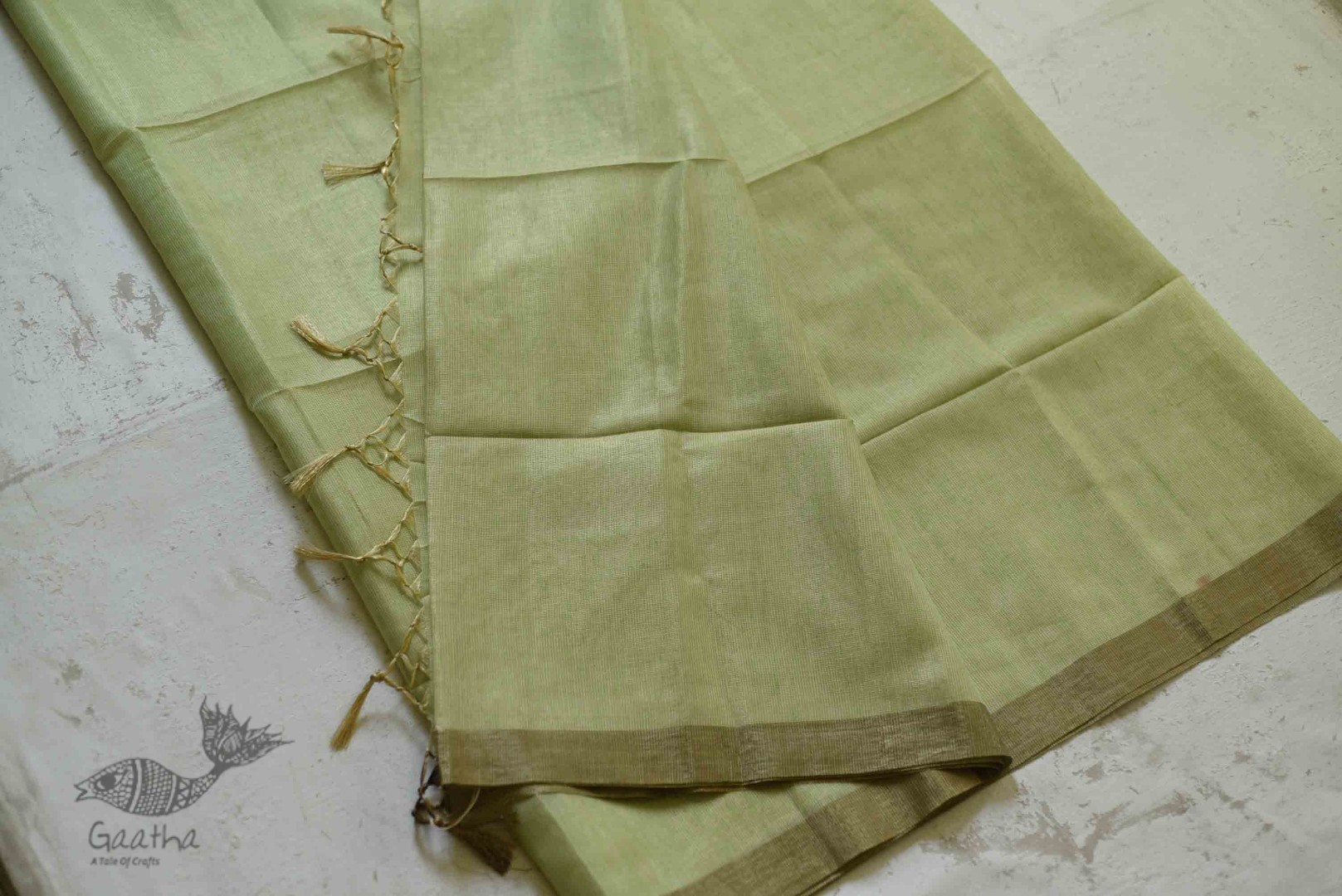 Kota Checked Zari Cotton Saree in Light Green Colour