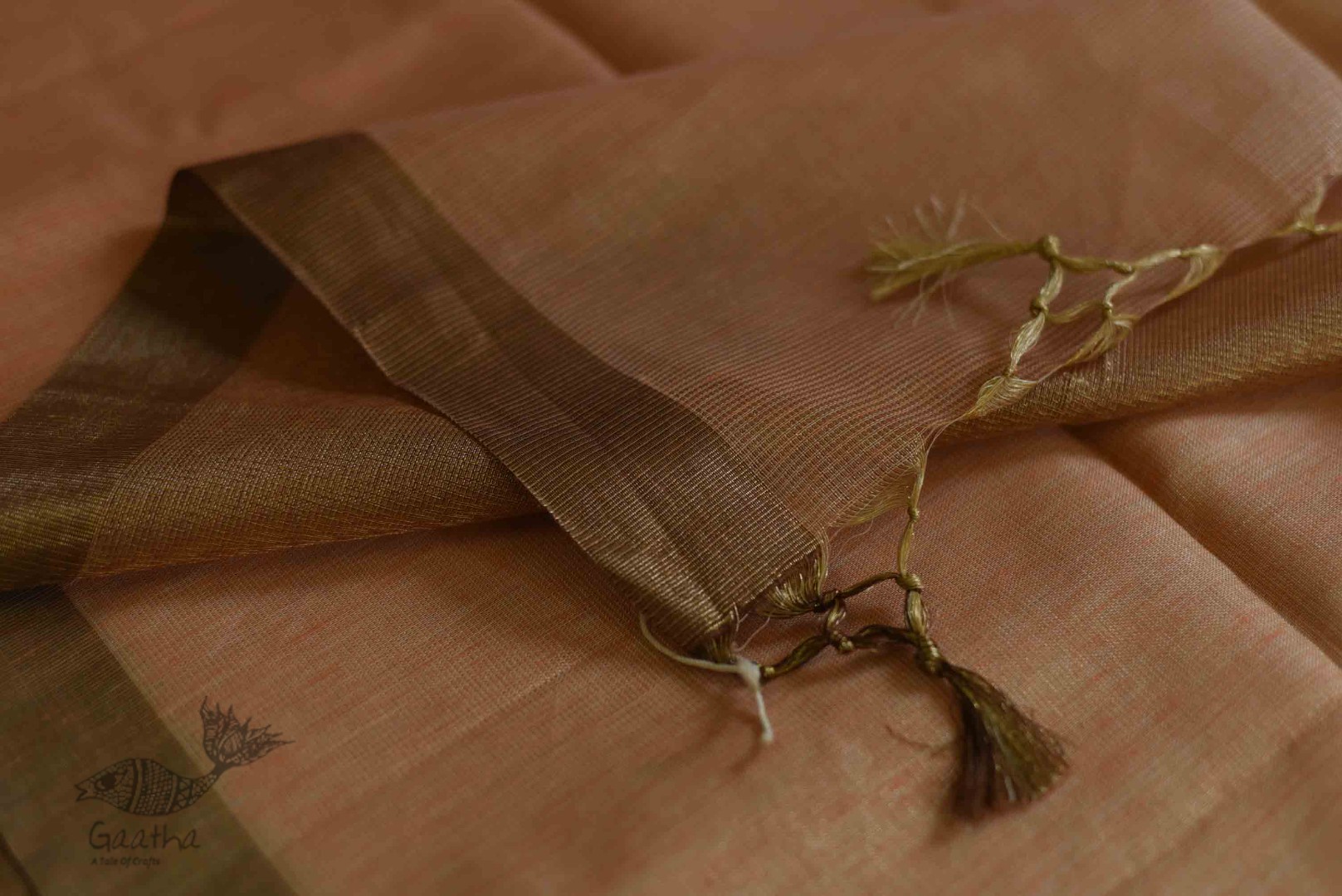 Kota Checked Zari Cotton Saree in Peach Colour