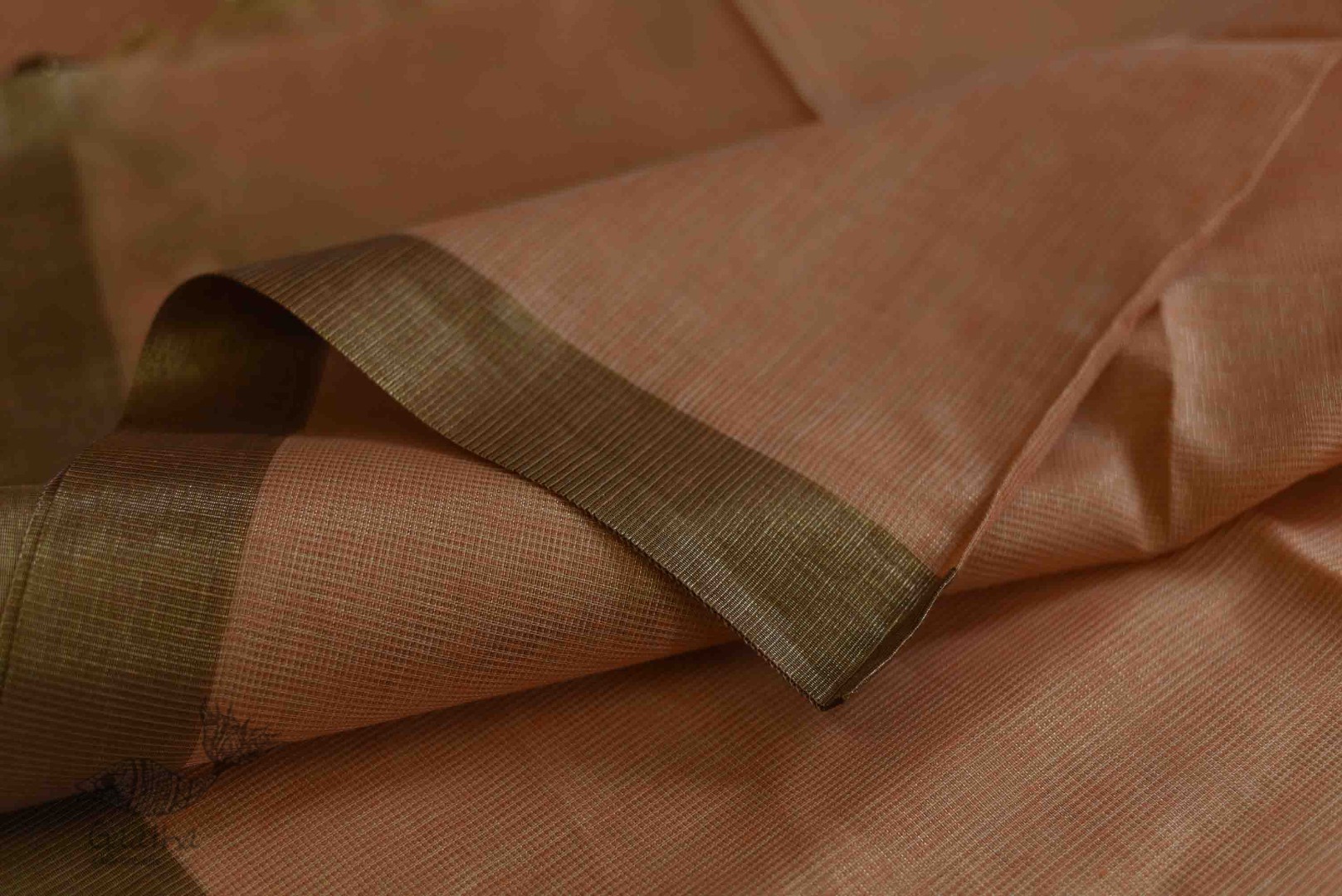 Kota Checked Zari Cotton Saree in Peach Colour