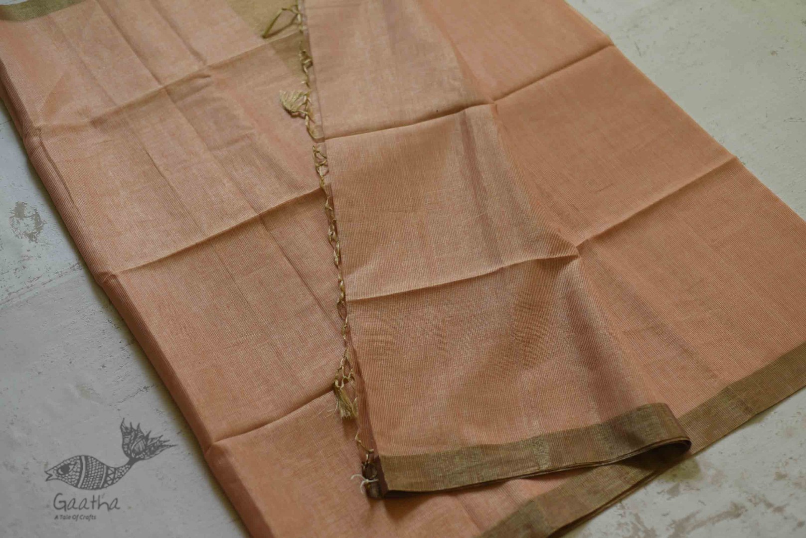 Kota Checked Zari Cotton Saree in Peach Colour