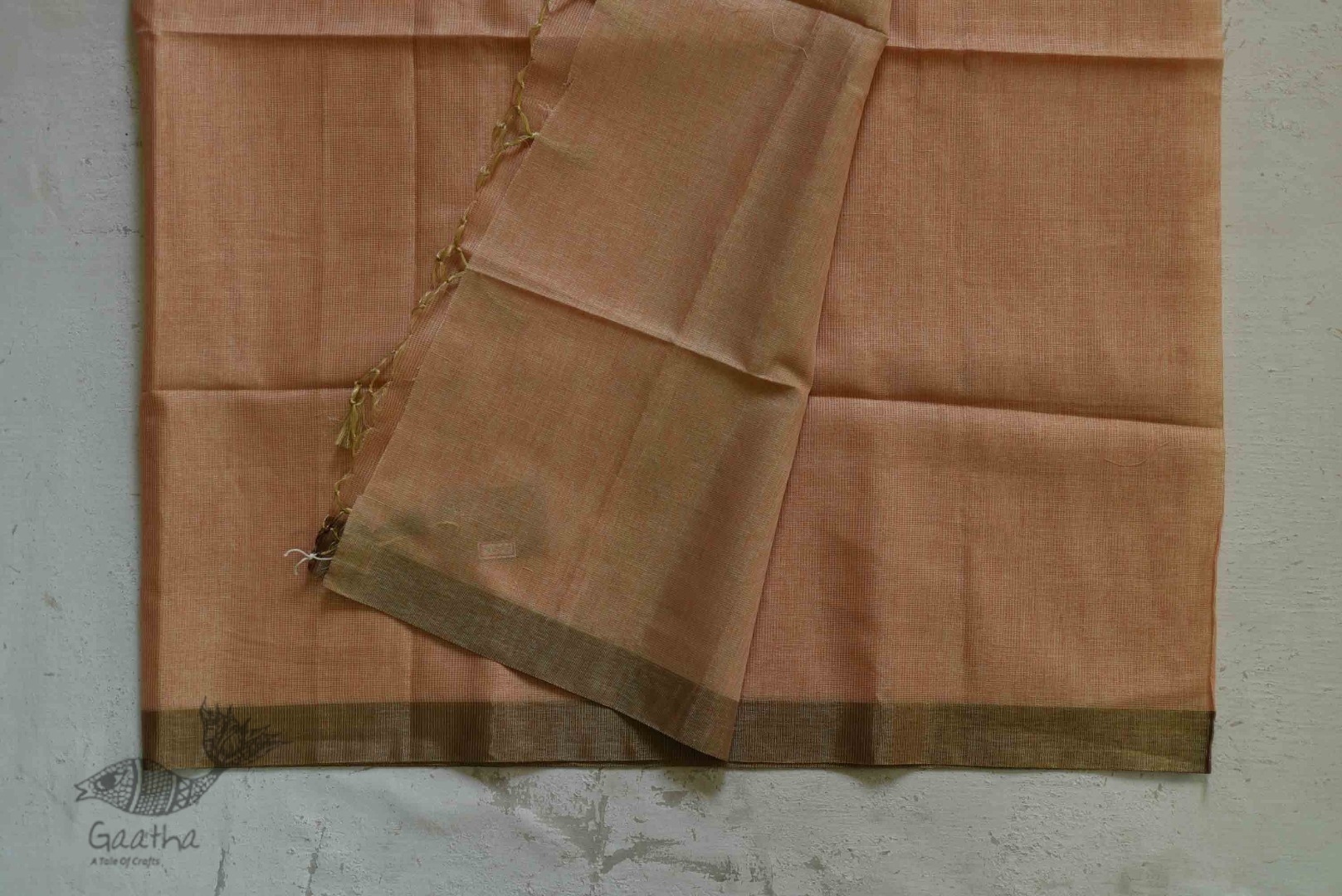 Kota Checked Zari Cotton Saree in Peach Colour