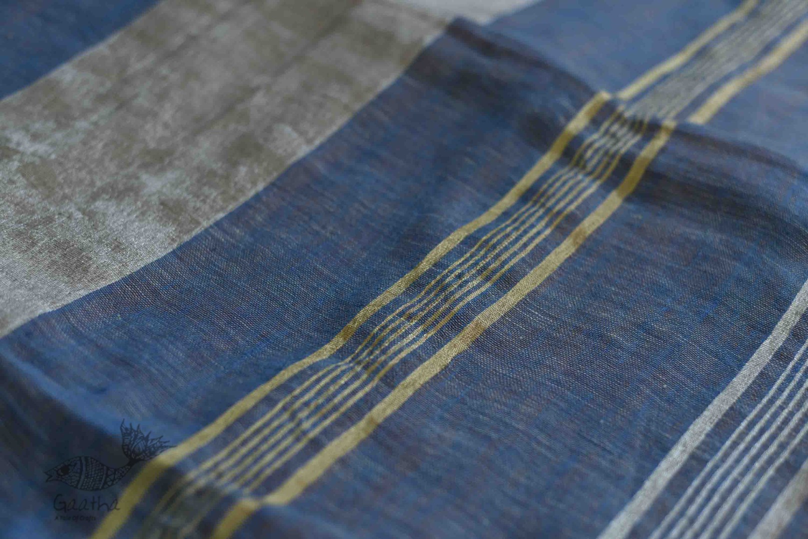 Handloom Linen Saree in Blue Colour