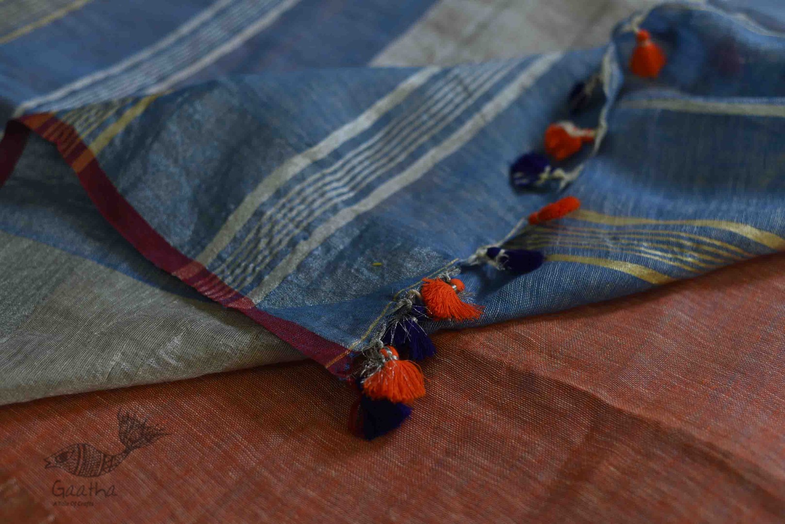 Handloom Linen Saree in Blue Colour