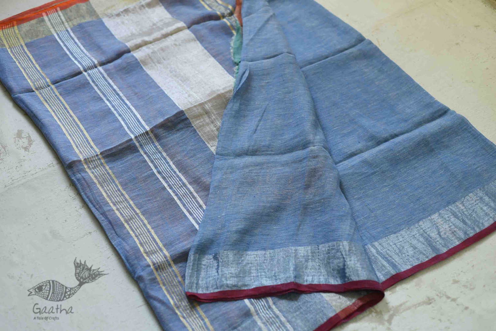 Handloom Linen Saree in Blue Colour