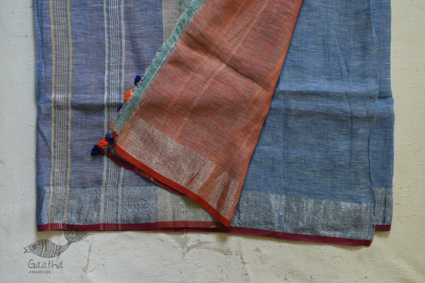 Handloom Linen Saree in Blue Colour