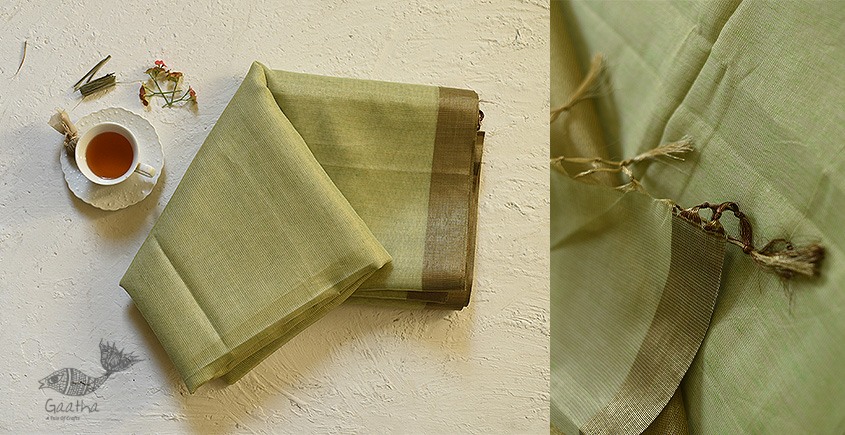 Kota Checked Zari Cotton Saree in Light Green Colour