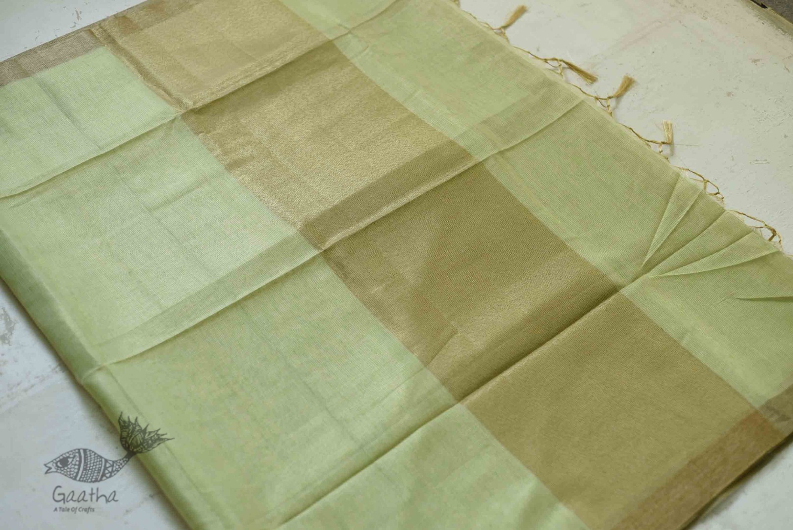 Kota Checked Zari Cotton Saree in Light Green Colour