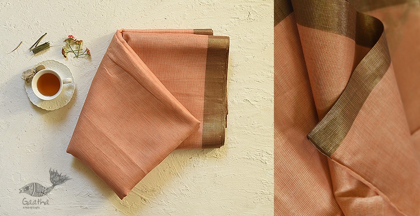 Kota Checked Zari Cotton Saree in Peach Colour